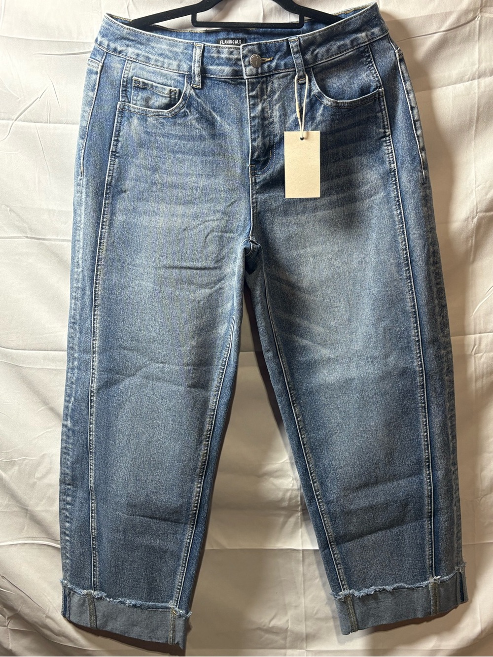 Flannels Blue Cropped Straight-Leg Jeans with Frayed Hem